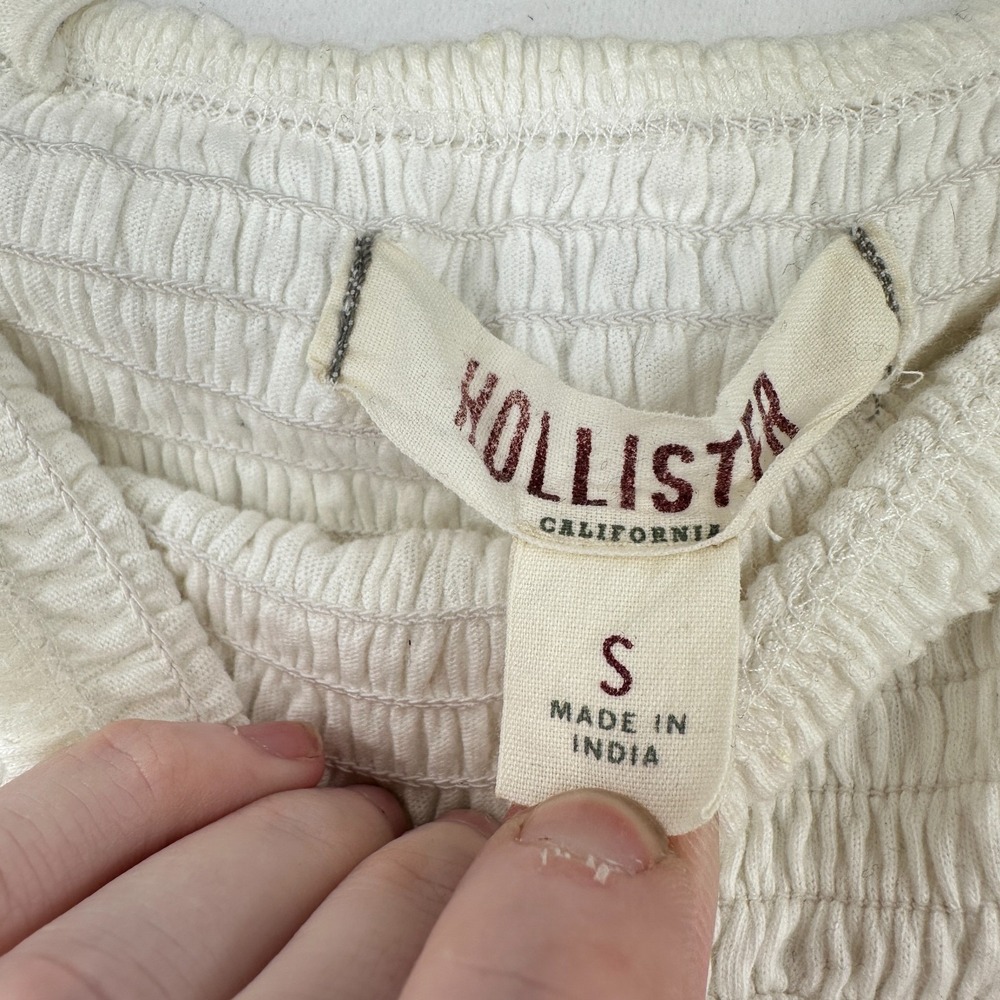 Y2K Hollister Tube Top S Babydoll White Strapless Logo Beach Boho Indie Festival - Picture 3 of 6